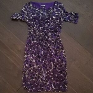 Connected Apparel Purple and Black Floral Midi Dress